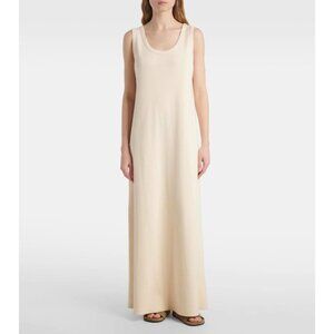 Silk Sz S Maxi Tank Silk Dress Sleeveless Scoop Neck Long Dress Beige